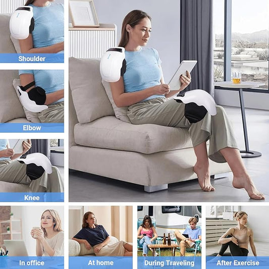 Brenzo Knee Massager with Heat & Vibration | Cordless Knee Wrap with Red Light Therapy (White)