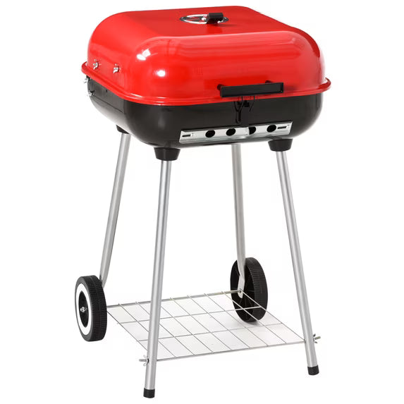 Outsunny 18-Inch Portable Charcoal BBQ Grill with Wheels | Smoker for Camping, Picnic & Backyard