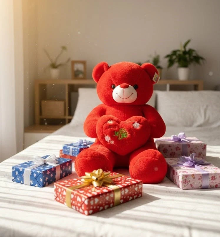 Red Love Teddy Bear with Heart | Large Plush Stuffed Animal Gift for Girlfriend, Wife & Kids