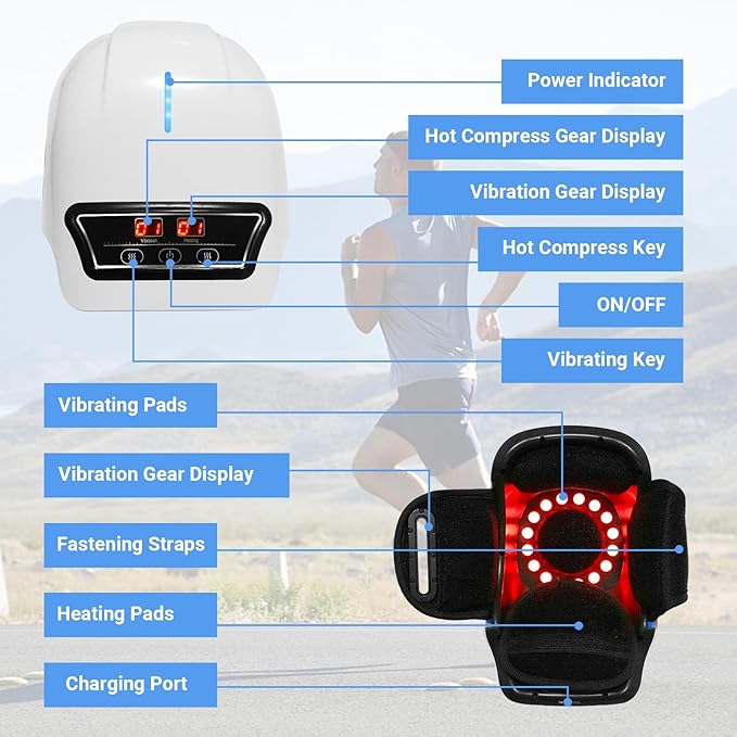 Brenzo Knee Massager with Heat & Vibration | Cordless Knee Wrap with Red Light Therapy (White)