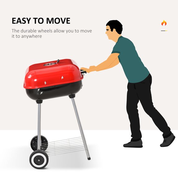 Outsunny 18-Inch Portable Charcoal BBQ Grill with Wheels | Smoker for Camping, Picnic & Backyard