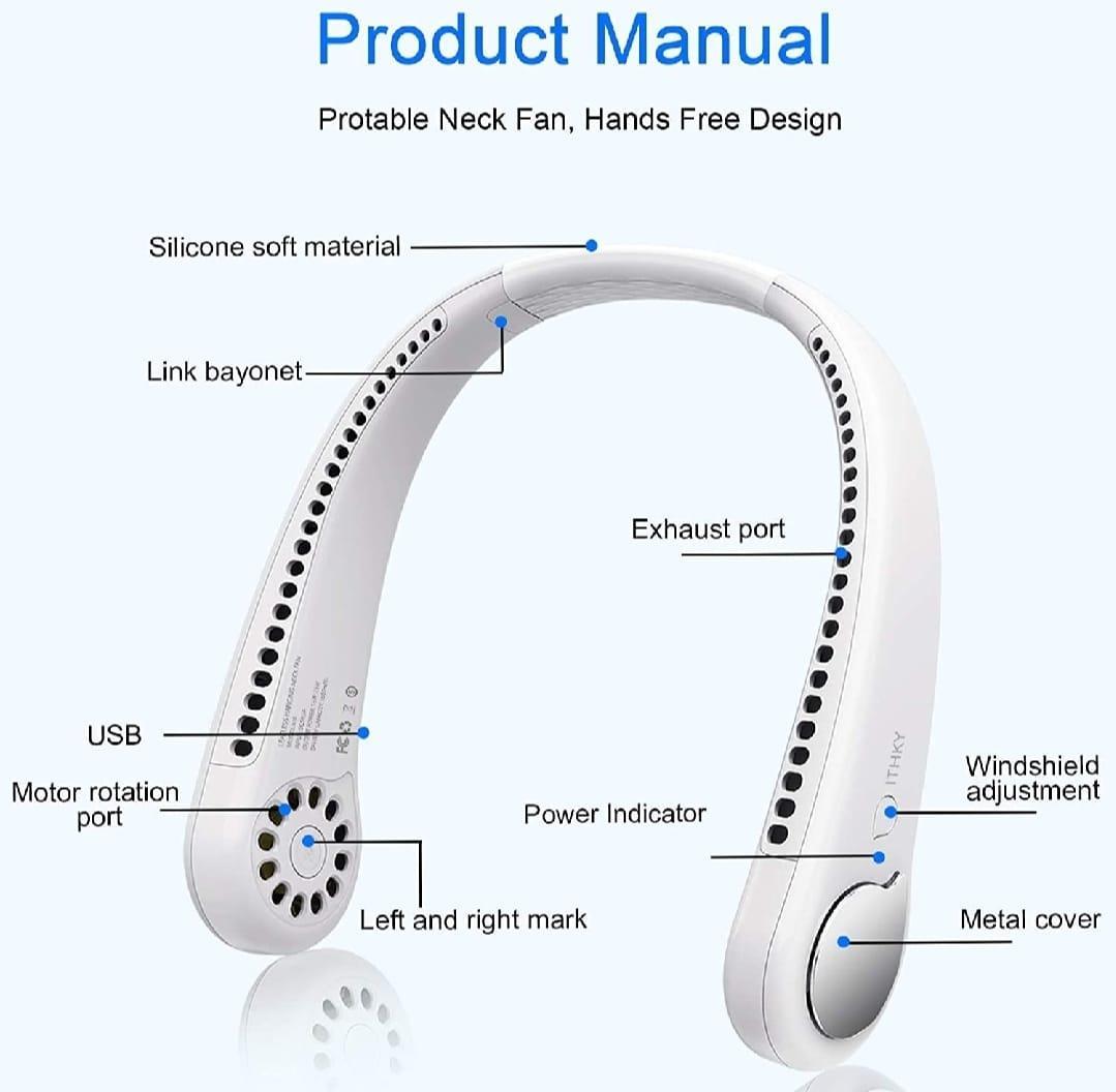 Portable Bladeless Neck Fan | Hands-Free Wearable Neckband Fan with 3 Speeds for Travel & Outdoor