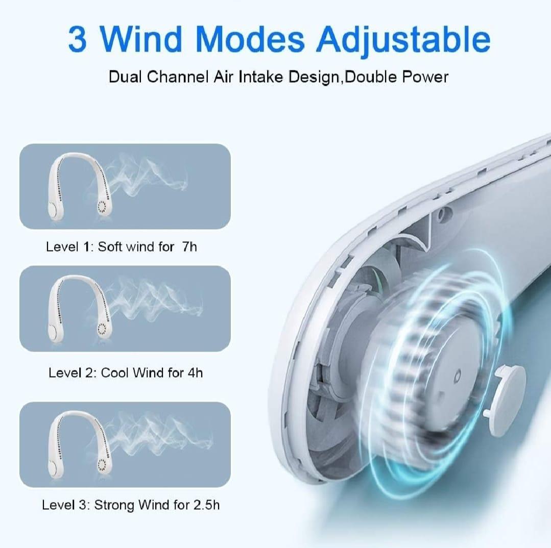 Portable Bladeless Neck Fan | Hands-Free Wearable Neckband Fan with 3 Speeds for Travel & Outdoor