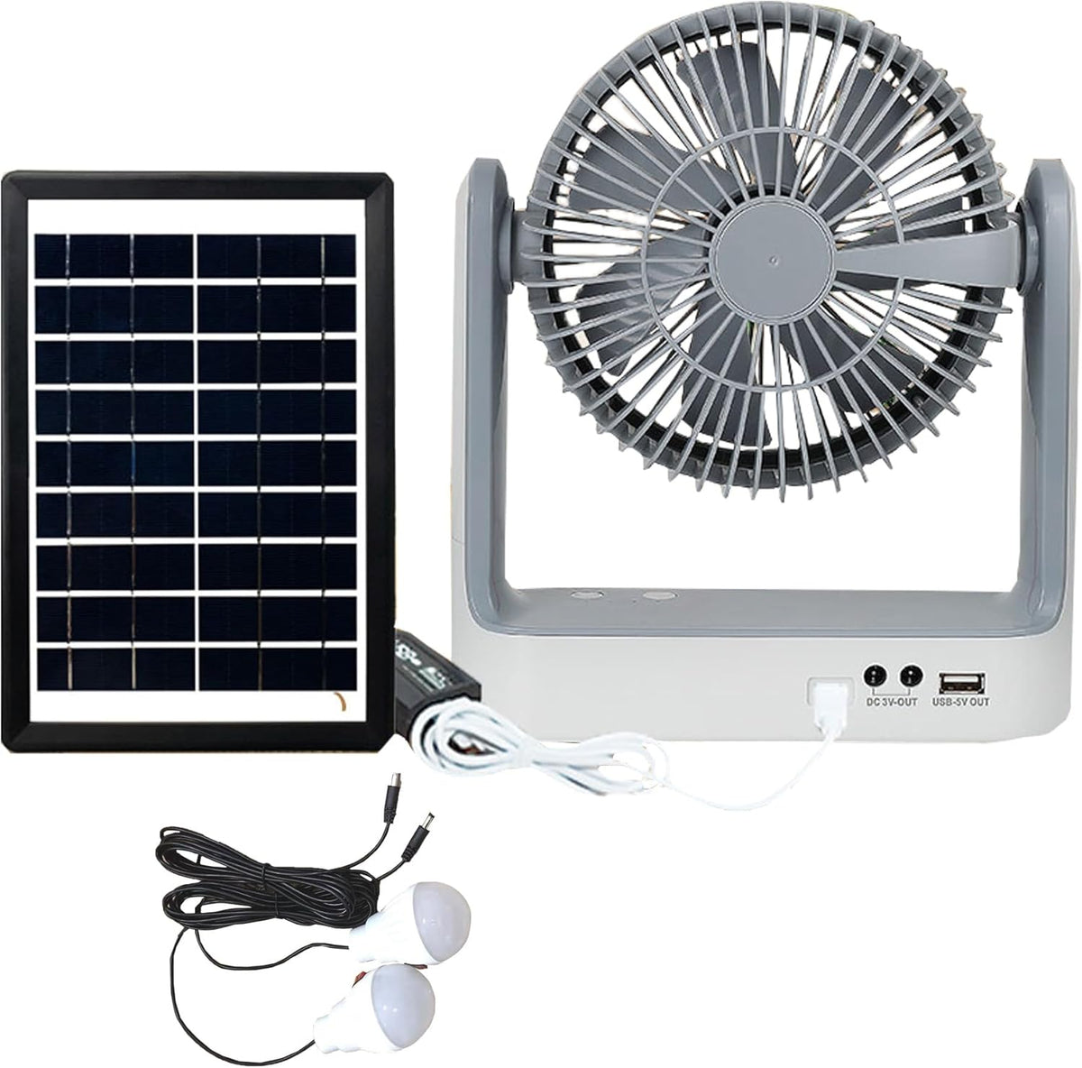 Portable Rechargeable Camping Fan with Solar Panel | Misting Fan, LED Light & Clip-On for Tent & Outdoor