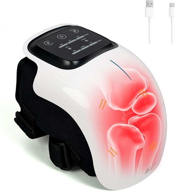 Brenzo Knee Massager with Heat & Vibration | Cordless Knee Wrap with Red Light Therapy (White)