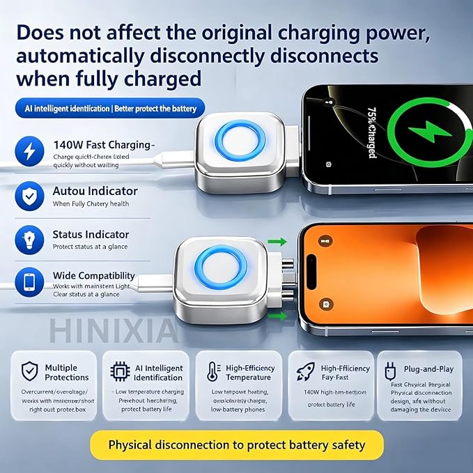 140W Smart Auto Stop USB-C Charging Adapter | Fast Charger with Overcharge Protection for Smartphones & Tablets