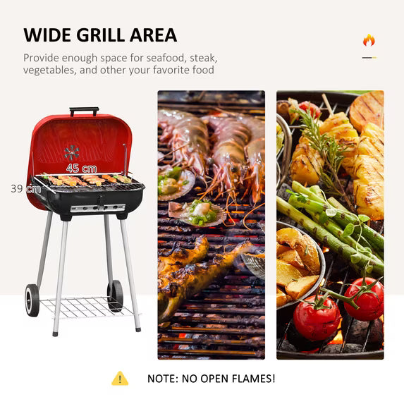 Outsunny 18-Inch Portable Charcoal BBQ Grill with Wheels | Smoker for Camping, Picnic & Backyard