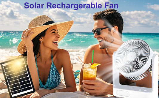 Portable Rechargeable Camping Fan with Solar Panel | Misting Fan, LED Light & Clip-On for Tent & Outdoor