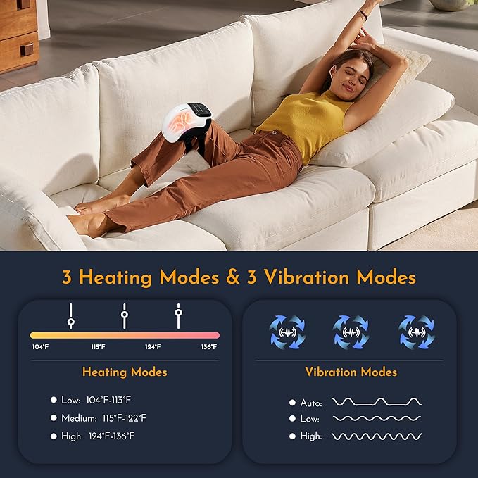 Brenzo Knee Massager with Heat & Vibration | Cordless Knee Wrap with Red Light Therapy (White)
