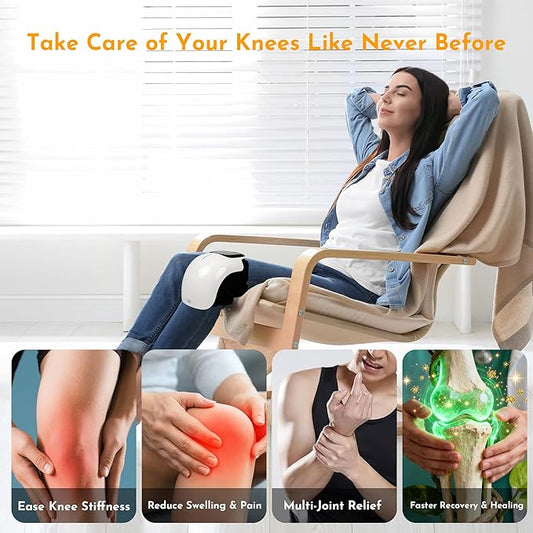 Brenzo Knee Massager with Heat & Vibration | Cordless Knee Wrap with Red Light Therapy (White)
