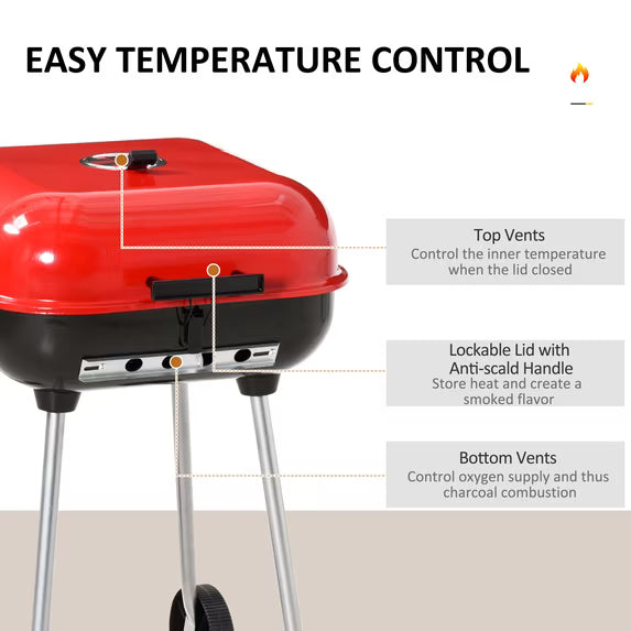Outsunny 18-Inch Portable Charcoal BBQ Grill with Wheels | Smoker for Camping, Picnic & Backyard