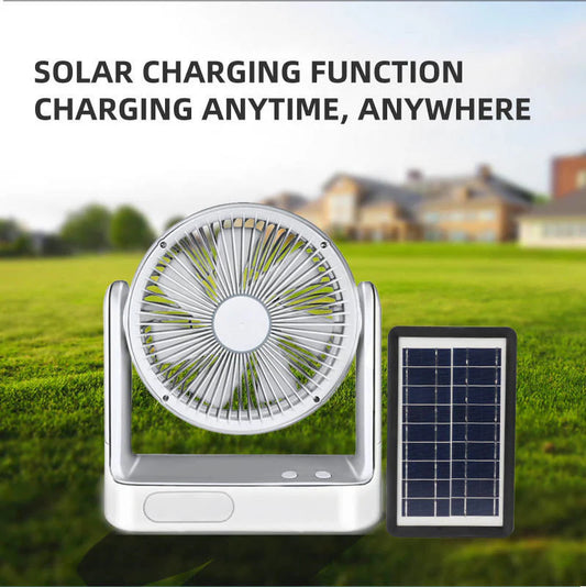 Portable Rechargeable Camping Fan with Solar Panel | Misting Fan, LED Light & Clip-On for Tent & Outdoor
