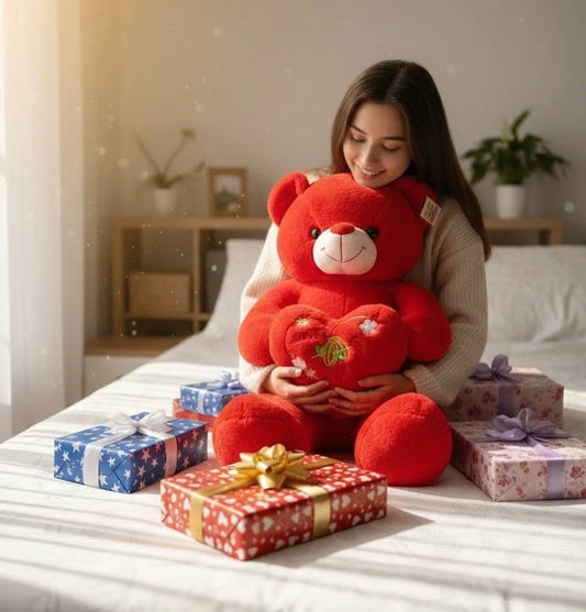 Red Love Teddy Bear with Heart | Large Plush Stuffed Animal Gift for Girlfriend, Wife & Kids