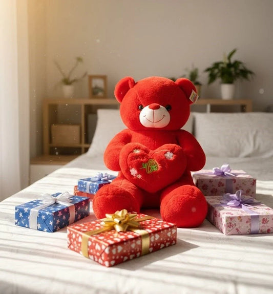 Red Love Teddy Bear with Heart | Large Plush Stuffed Animal Gift for Girlfriend, Wife & Kids